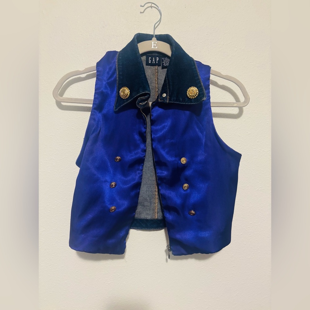 GAP Denim Zip Vest in Purple Satin with Gold Buttons